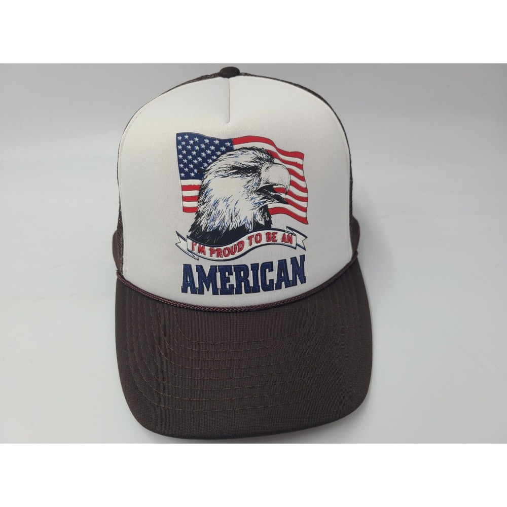 I'm‎ Proud To Be An American Bald Eagle Flag Mesh Trucker Snapback Hat Cap Brown